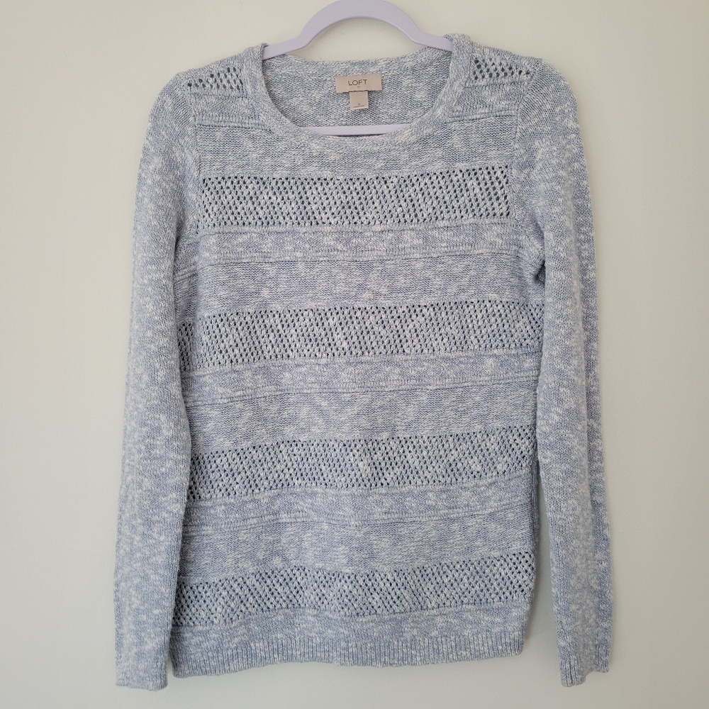 LOFT Minimalist Cozy Casual Light‎ Blue Soft Tone Textured Open Knit S